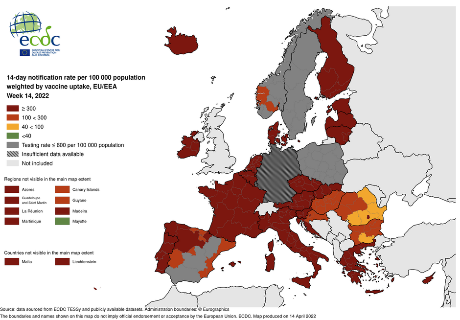 Trenutno zemljevid pojavnosti koronavirusa v EU. | Avtor: ECDC