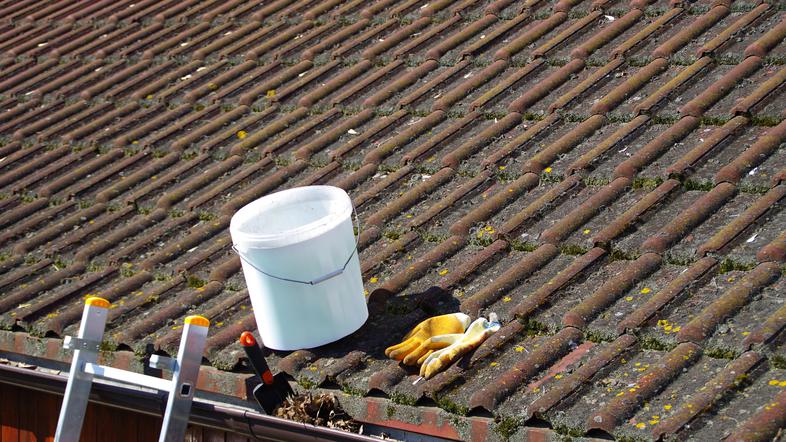 Streha z lestvijo in vedrom