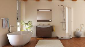 Lesena tla v kopalnico vnesejo dodatno toplino in občutek domačnosti. (Foto: Shu
