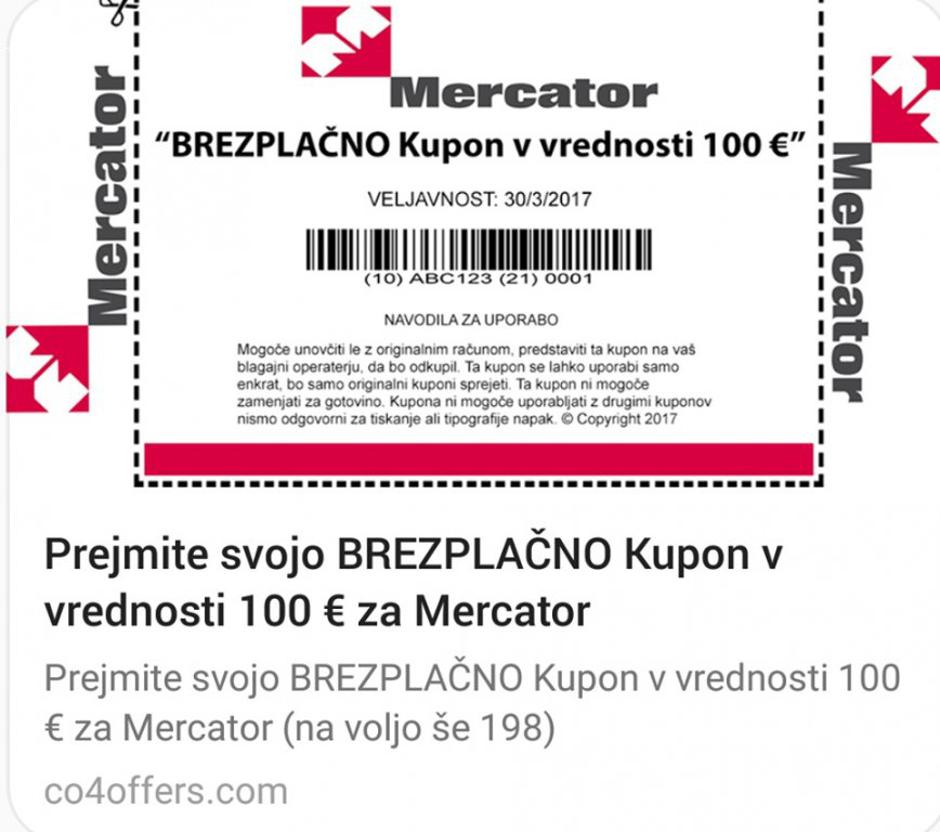 lažni kupon | Avtor: Facebok Mercator