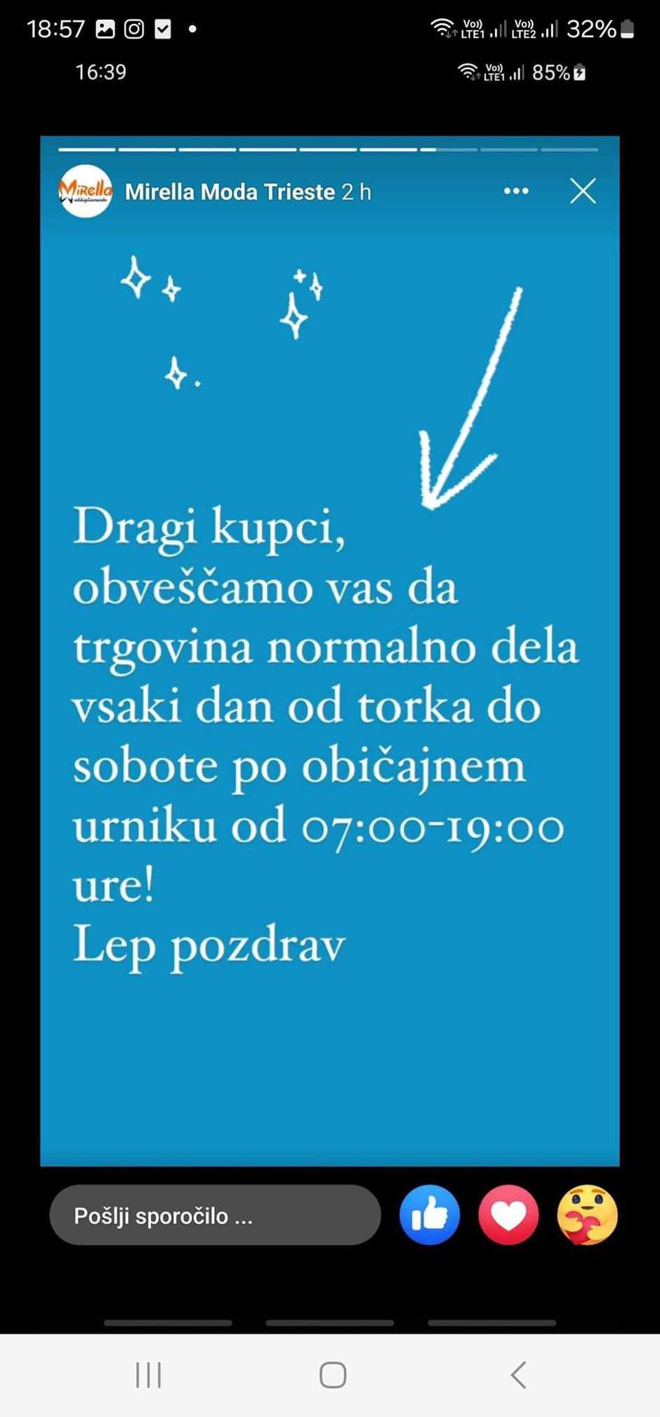 Mirella obvestilo | Avtor: zajem zaslona