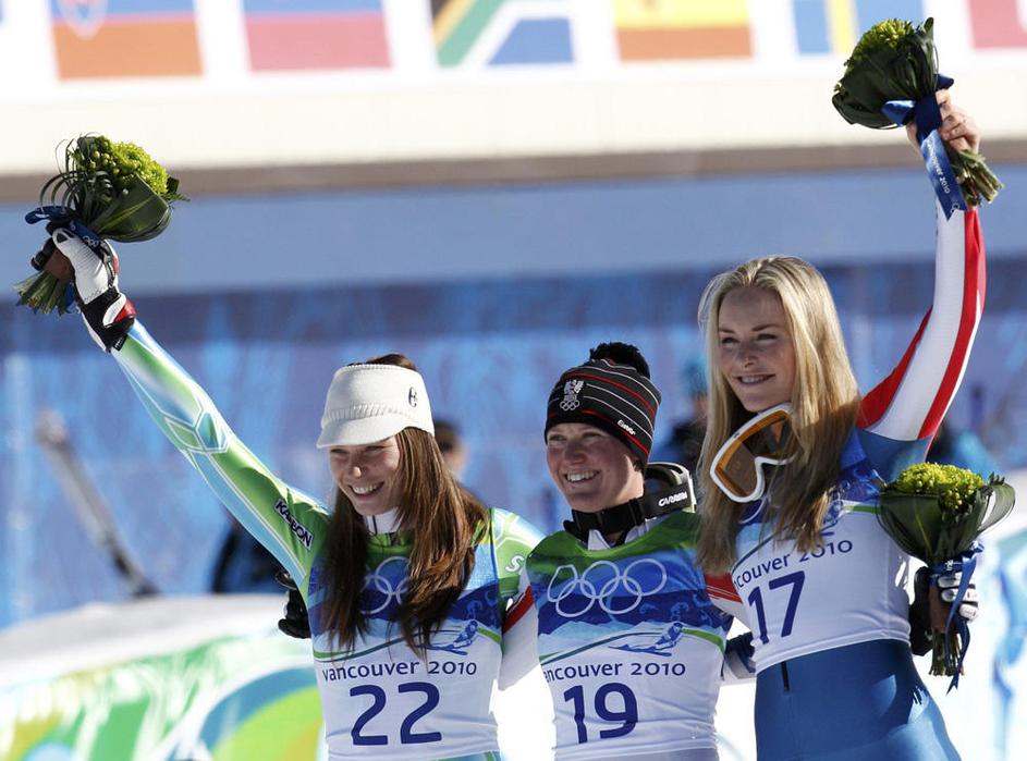 olimpijske igre Vancouver 2010 superveleslalom srebrna Tina Maze Vonn Fischbache