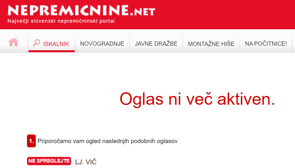 Oglas ni več aktiven | Avtor: slika zaslona