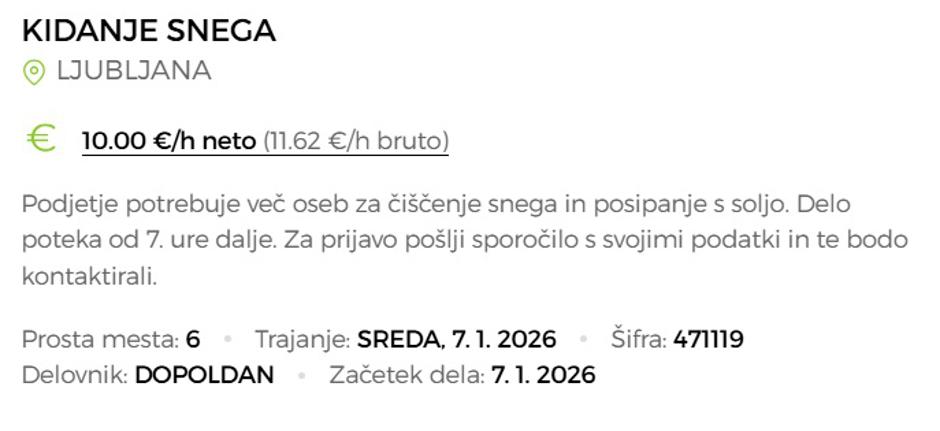 ponudba za delo kidanje snega | Avtor: zajem zaslona