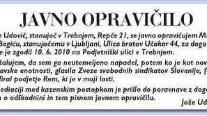 Opravičilo je bilo objavljeno na 16. strani v  7. številki Delavske enotnosti, g