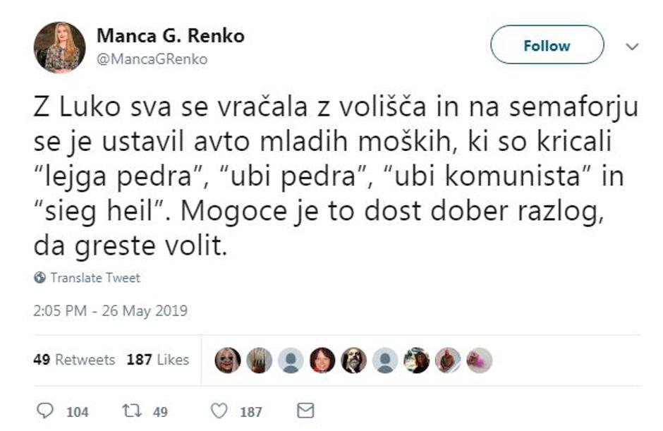 Manca G. Renko | Avtor: Twitter