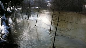 Pritoki Ljubljanice so  prestopili bregove, ko se je zacel taliti sneg. (Foto: R