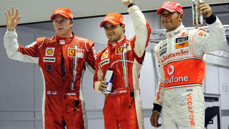 Prvi trije na kvalifikacijah v Singapurju: prvi Felipe Massa, drugi Lewis Hamilt