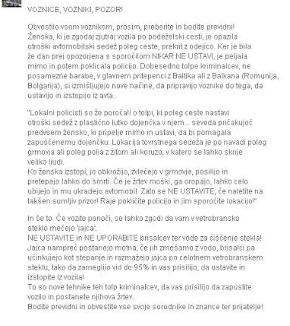 Opozorilo na Facebooku | Avtor: Facebook