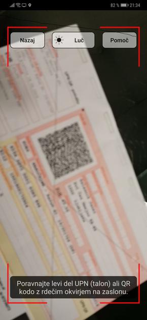 Plačilo UPN s QR kodo prek telefona