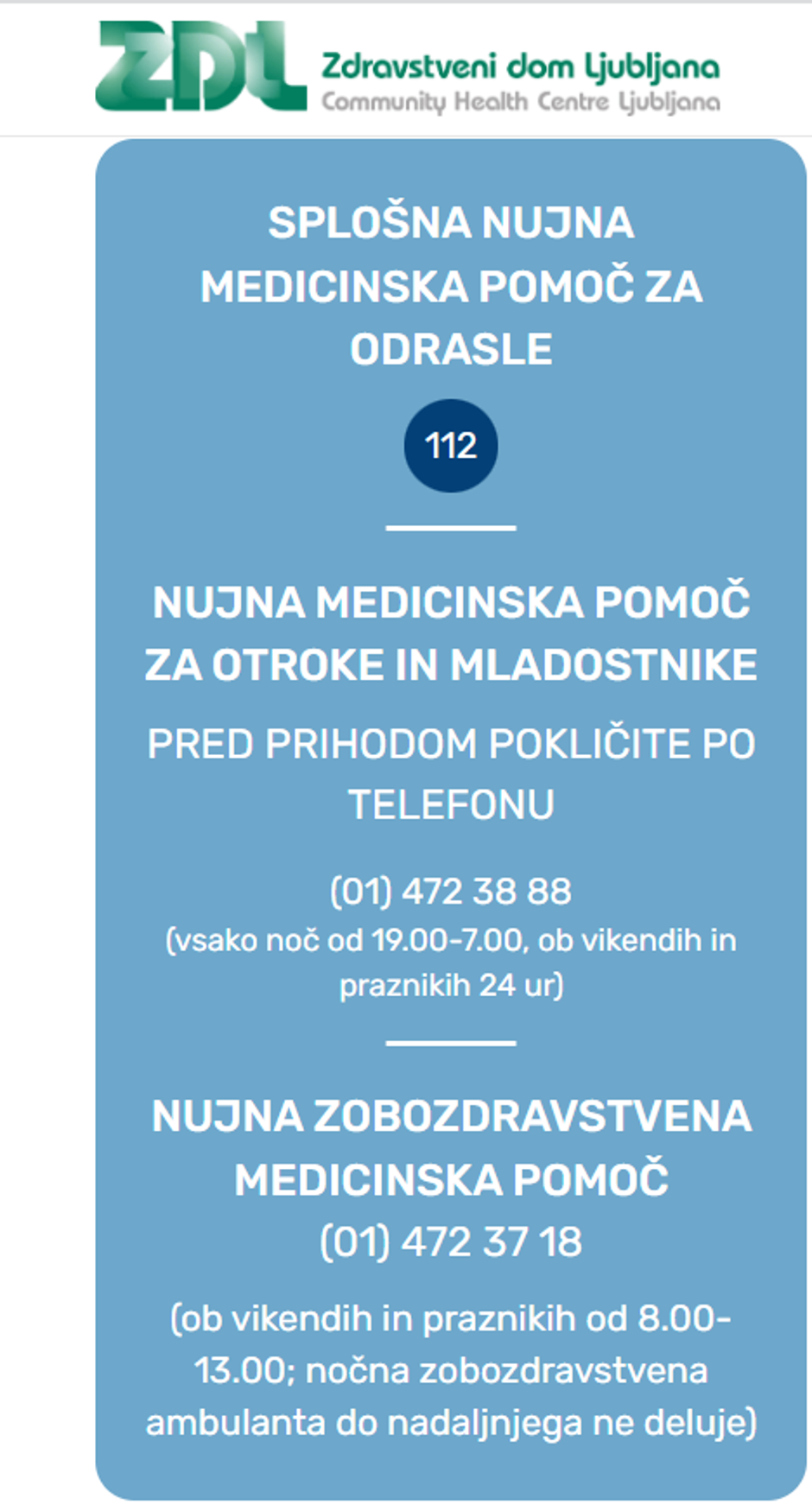 Obvestilo ZD Ljubljana | Avtor: ZD Ljubljana