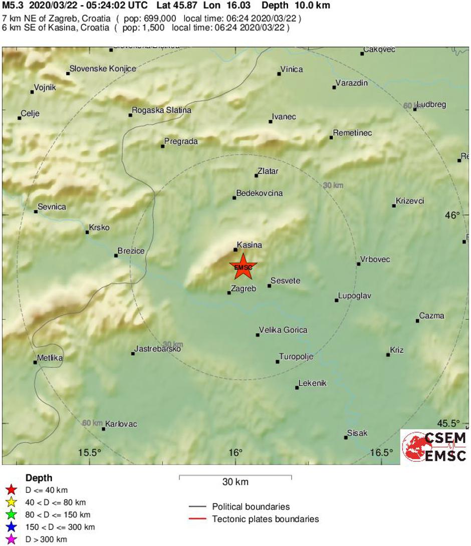 Potres pri Zagrebu | Avtor: Evropsko-mediteranski seizmološkli center