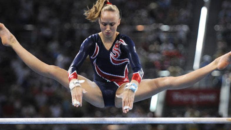 Nastja Ljukina med nastopom na letošnjih olimpijskih igrah v Pekingu.