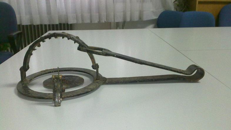 Poleg kovinske pasti - volka, so pri 65-letniku zasegli tudi strelivo. (Foto: PP