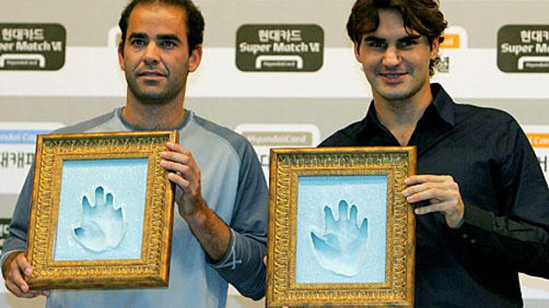 Pete Sampras in Roger Federer pred dvobojem