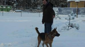 Honey na prvem sprehodu z novim lastnikom.