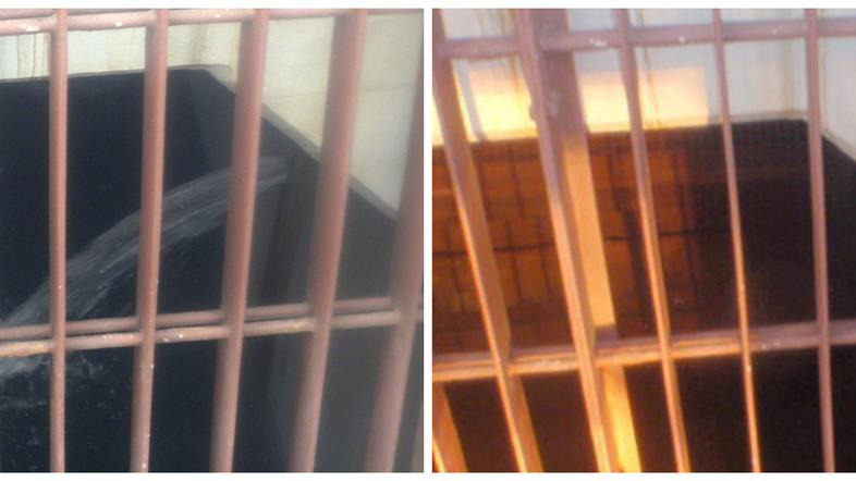 Fotografija prej in po tem: luknja (levo), skozi katero je uhajala radioaktivna 