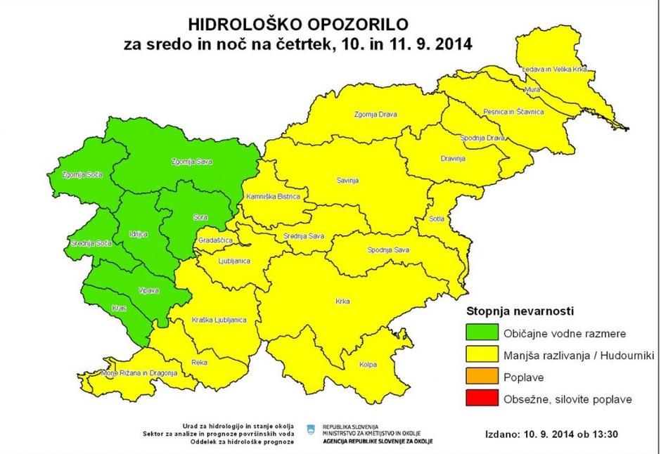 Hidrološko opozorilo | Avtor: Arso