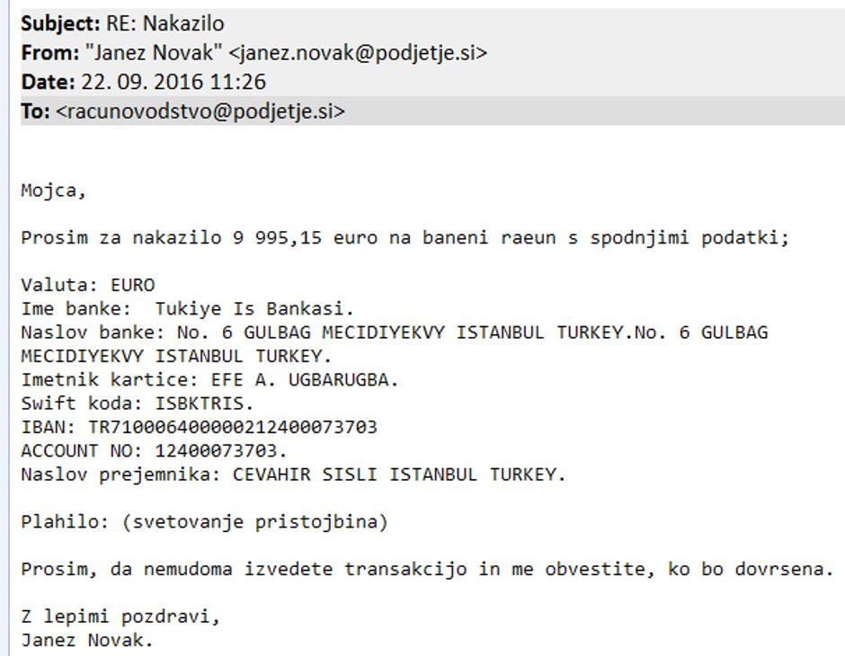 primer goljufije | Avtor: Varni na internetu