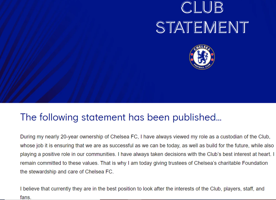 Chelsea uradna izjava | Avtor: Chelsea FC