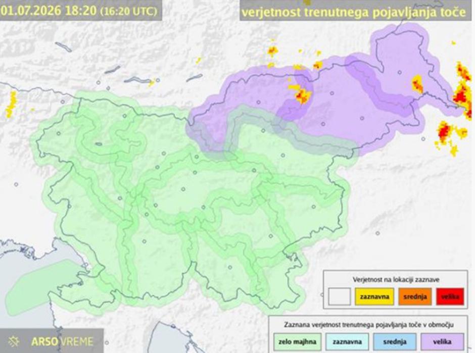 velika verjetnost pojavljanja toče | Avtor: ARSO