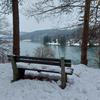 Zbiljsko jezero, zima, Medvode, klop, sneg, sprehod