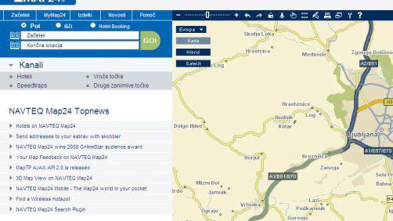 Zaradi bogatega nabora funkcij se najbolje odreže Navteqova stran map24.com, le 