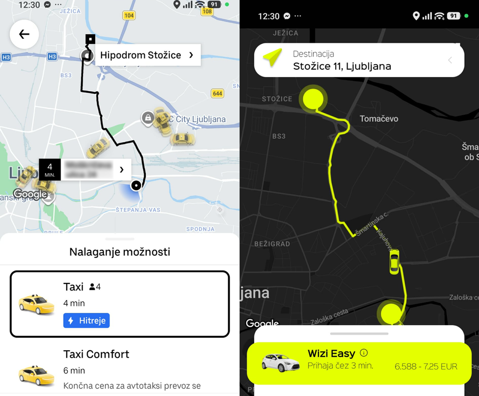 Primerjava Uber in Wizi | Avtor: Bralka/posnetek zaslona