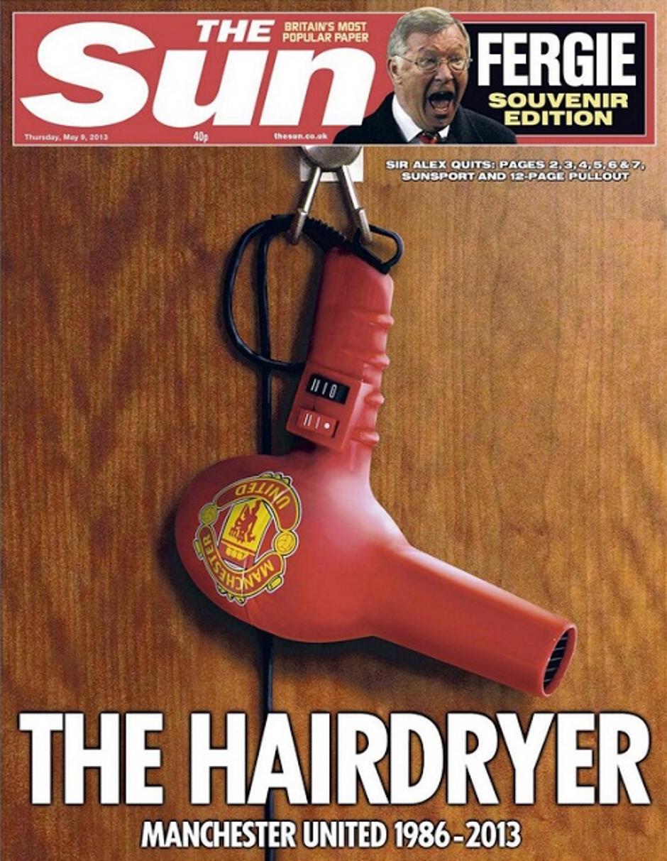 Ferguson Manchester United The Sun naslovnica fen hairdryer sušilec za lase | Avtor: Reševalni pas/Twitter