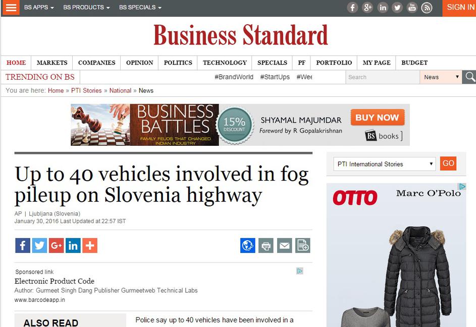 Tuji mediji o prometni nesreči