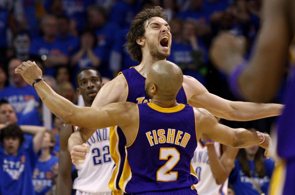 NBA končnica šesta tekma Lakers Thunder Pau Gasol Derek Fisher
